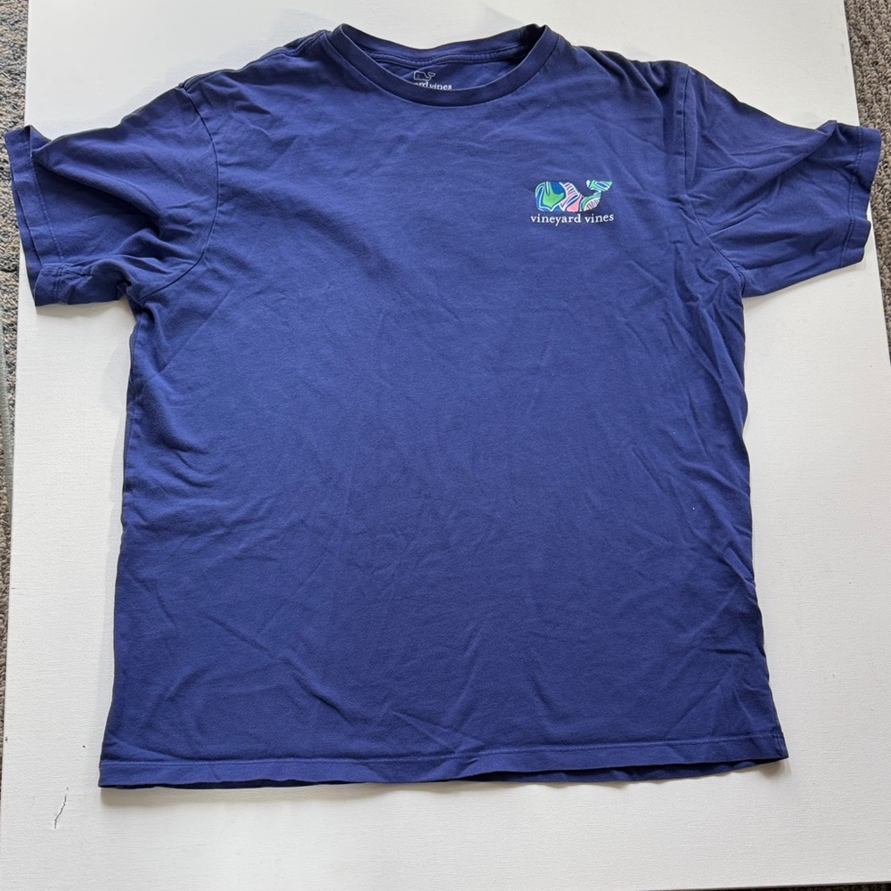 Vineyard Vines Blue Crewneck Tee with Multicolor Whale Logo
